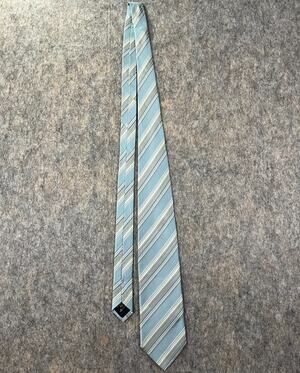 Ermenegildo Zegna Mens Light Blue Diagonal Stripe 100% Silk Tie Made in Italy